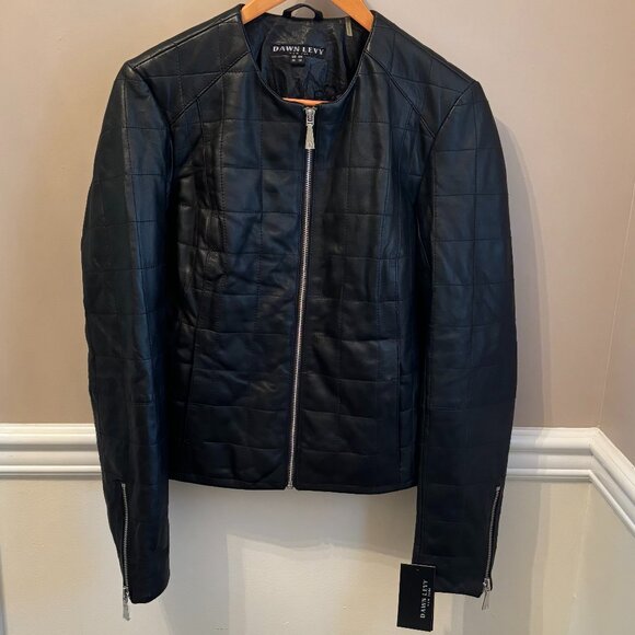 DAWN LEVY 100% LEATHER MOTO JACKET Size M in color Black